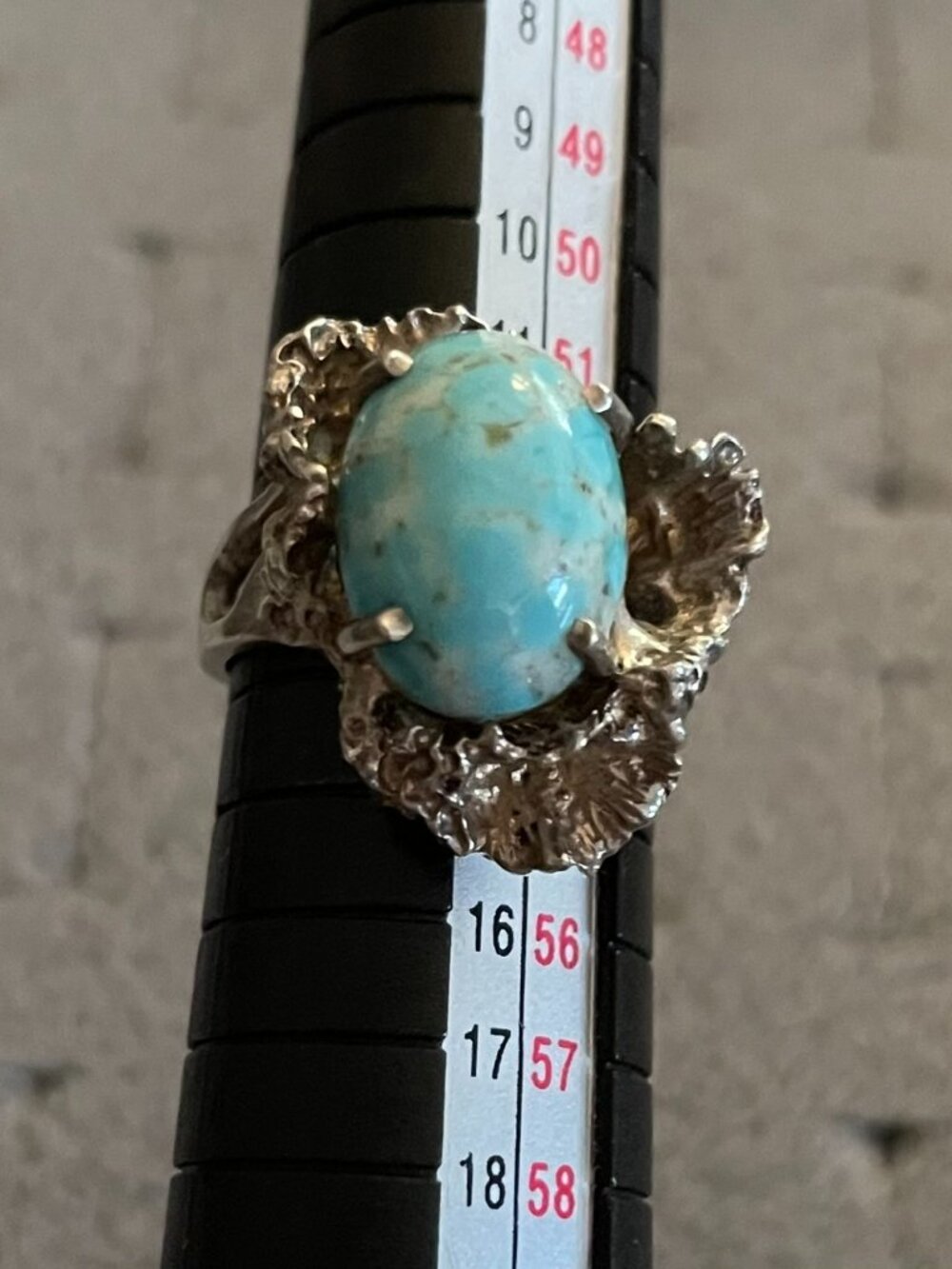 Vintage Sterling Silver Brutalist Ring Larimar ? Handmade Size 6.5 Mid Century